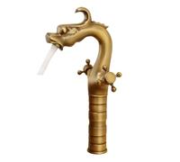 Bathroom Basin Taps All Copper Antique Hot and Cold Water Faucet Household Heightened Single-Hole Wash Basin Bathroom Basin Golden Dragon-Shaped Faucet, High Style Antique
