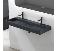 Mai & Mai Bathroom Sink Basin Countertop Wash Basin | Cast Stone Resin Sink Rectangular Matt Anthracite Wall Hung | Solid Surface Sink Drain Fitting Wash Area 2 tap Hole | WDH：120×46×11cm Col19