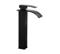 Bathroom Basin Waterfall Mixer Tap - Single Handle Single Hole Hot and Cold All Copper, Black A, Tall Profile (Black a high)