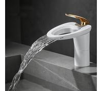 Bathroom Basin Waterfall Tap Hollow Design Single Lever Basin Mixer Tap Copper,White+Gold