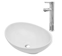 vidaXL Bathroom Basin with Mixer Tap Ceramic Oval White