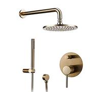 Bathroom Bath Faucet Brass Diverter Mixer Tap Set Brushed Gold Rain Fall Valve System Kit Hand Held 8-12" Shower Head Wall Arm LWX