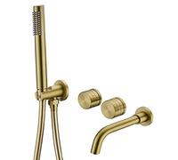 Bathroom Bath Tap with Shower Handheld Mixer Shower Spout,Wall Mounted Bathtub Faucet 2 Functions Mixing Brass Valve Tub Tap,Brushed Gold