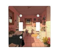 Bathroom Bathroom Double Light Switch Cover Plate, Cozy Vintage Flowers Cat Spring Peach Plastic Standard Size Decorative Wall Plates for Home Living Room Bedroom Apartment Decor