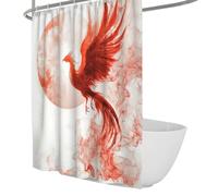 Bathroom Bathtub Curtains W100xL180cm White Background Orange Red Phoenix Big Circle Sun Flying Animal Pattern Home and Hotel Bathroom Decor Quick Drying Machine Washable Polyester Fabric with Hooks