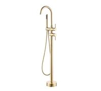 Bathroom Bathtub Faucet Brushed Rose Gold Floor Mount Standing Bathtub Faucet Shower System Set Brass Shower - (Color: Brushed Gold)