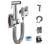 Bathroom Bidet Nozzle Set with Stainless Steel and Brass High Pressure Sprayer, Adjustable Water Control, Dual Switch Outlet, G1/2 Thread for Toilet Cleaning,(Silver A)