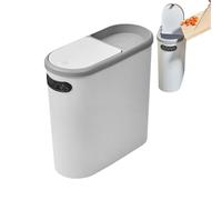 Bathroom Bin - 10L Narrow White Slimline Bathroom Bin With Press Top Lid Long-lasting And Compact Design | Slim Trash Can Small Space Storage For Office Dustbin, Bedroom, Toilet, Kitchen