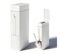 Bathroom Bin and Toilet Brush Set, 4.5L Bathrooms Bin with Lid Slim White Toilet Bins Pop Up Bins with Lid and Hidden Brush Trash Can for Home Office Bathrooms Narrow Spaces