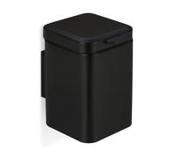 Relaxdays Bathroom Wall Bin, 6 Litres, Automatic Closure, Inner Container, Metal, Matte, Sanitary Waste, Square, Black, Iron, 29.5 x 20 x 27 cm