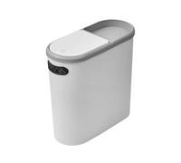 Bathroom Bin With Lid 10L Slim, Garbage Can Touch Top Opening | Dog-Proof Narrow Small Trash Can For Bathrooms Toilet Bedroom Kitchen | White Waste Basket For Office, Living Room & Narrow Spaces