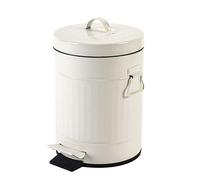 Bathroom Bin with Lid, Small White Wastebasket For Home Bedroom With Lid, Round, Soft Close, Retro Vintage Garbage Metal Bin For Office, 5 Liter / 1.3 Gallon, Cream White