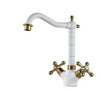Bathroom Brass Basin Faucet Countertop Basin Rotatable Hot and Cold Water Faucet, White Gold Dwarf