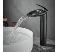 Bathroom Brass Minimalist Washbasin Waterfall Hot and Cold Faucet, Black High Bathroom