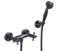 Bathroom Brass Simple Double Handle into The Wall Shower Faucet, Black Antique