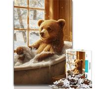 Bathroom Brown Bear 1000 Piece Jigsaw Puzzle for Adults Teens,Challenging To Complete But Fun And Humorous Unique Home Decor And Gifts 38x26cm