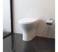 Bathroom BTW Toilet Back to Wall Ceramic Round Pan Soft Close Seat Modern WC Space Saving White