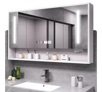 bathroom cabinet,Bathroom medicine cabinet with three doors and mirror, anti-fog function, LED illuminated makeup mirror, wall-mounted cosmetic cabinet with wooden frame, touch switch, anti-