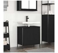 Bathroom Cabinet Black 60x34.5x60cm Engineered Wood & Steel Modern Vanity Unit.