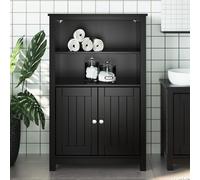 Bathroom Cabinet Black 69.5x34x110 cm Solid Pine Wood Shelved 4-Shelf Door Tall