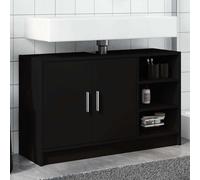 Bathroom Cabinet Black Engineered Wood 90x29x55cm 2Door 3-Shelf Modern Slim Unit