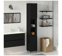 Bathroom Cabinet Black Oak 30x30x190cm Engineered Wood 2 Shelves 2 Doors Small
