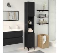 Bathroom Cabinet Black Oak 30x30x190cm Engineered Wood 6-Shelf 2-Door Slim Tall