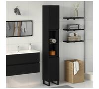 Bathroom Cabinet Black Oak 30x30x190cm Engineered Wood 6 Shelves 2 Doors Storage