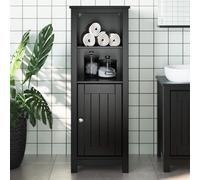 Bathroom Cabinet Black Solid Pine Wood 40x34x110 cm 4-Shelf 1-Door Wall-Secured [EEK: Yes]