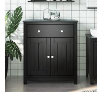 Bathroom Cabinet Black Solid Pine Wood 69.5x34x80cm Wall Mounted 1 Drawer 1 Door [EEK: Yes]
