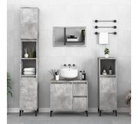 Bathroom Cabinet Concrete Grey 30x30x190cm Engineered Wood 2 Doors 6 Shelves XL
