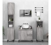 Bathroom Cabinet Grey Sonoma 30x30x190cm Engineered Wood 2 Doors 6 Shelves Tall