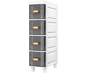 Bathroom Cabinet on Wheels - 4-Tier Slim Grey-Brown for Small Spaces Stylish Storage Solution for Bathrooms and Versatile Home Decor