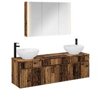 Bathroom Cabinet Set with Mirror Lights 4 pcs Engineered Wood Equipped vidaXL
