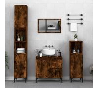 Bathroom Cabinet Smoked Oak 30x30x190cm Engineered Wood Modern 6 Shelves 2 Doors