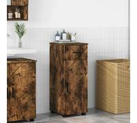 Bathroom Cabinet Smoked Oak 30x35x80 cm Engineered Wood Metal Legs Drawer Small