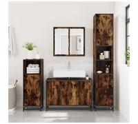 Bathroom Cabinet Smoked Oak 90 x 33 x 60 cm Engineered Wood 3 Door Storage Slim