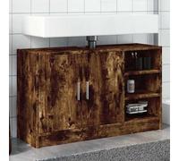 Bathroom Cabinet Smoked Oak 90x29x55 cm Engineered Wood 2 Doors 3 Shelves Indoor