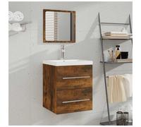 Bathroom Cabinet Smoked Oak Engineered Wood Wall Mirror Storage XS 41x38.5x48cm