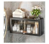 Bathroom Cabinet with Acrylic Doors, Wall Mounted Kitchen Seasoning Rack, Over The Toilet Storage Cabinet, Multifunctional Wall Storage Box Flip Door Locker(Black,50x1