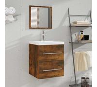 (Smoked oak) vidaXL Bathroom Cabinet with Mirror Vanity Unit Sink Cabinet Engineered Wood