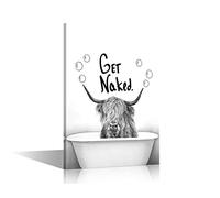 Bathroom Canvas Wall Art Black And White Artwork Farm Highland Cow in Bathtub Wall Picture Print Modern Giclee Wall Decor Artwork for Wall Decoration Ready To Hang 12x18inch (30x45cm)