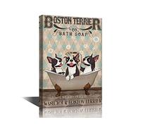 Bathroom Canvas Wall Art Boston Terrier Print Lovely Canvas Art Wall Decor Interesting Modern Canvas Art Vintage Animal Print Decoration Suitable for Living Room Dining Room Office 16"Wx24"H