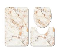 Bathroom Carpet Set Anti-Slip for Memory Foam Bath Mat Toilet Cover 3 Piece, 3D Marble Marbling Pattern Flannel U-Shaped Contour Rug, Door Mat,Lid Cover (Yellow,40×60 cm 3PCS)