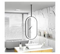 Bathroom Ceiling Double-Sided Mirror, Oval LED Illuminated Mirror, Three-Color Dimmable And Rotatable, Customizable Metal Hanging Rod(Black,40x80cm)