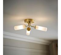 ValueLights | Gold 3 Way Ceiling Light Fitting with Reeded Glass Shade | Close-to-Ceiling Lights, Home Décor & Improvement Essential | IP44 Bathroom | Mains Wired