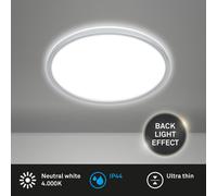 BRILONER - LED Ceiling lamp with indirect Light, Flat, IP44 Splash Water Protection, LED Ceiling Light, LED Panel, Bathroom lamp, Bathroom lamp, Kitchen lamp, Wet Room Light, 29x4cm, matt Chrome