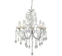 Bathroom Ceiling Pendant Light Chrome & Crystal IP44 5 Bulb Hanging Lamp Rose