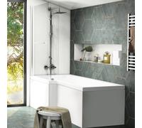 Bathroom City 1700mm L Shaped Shower Bath Left Hand White Acrylic Bath With 850mm Shower Area And Reinforced Base Patello