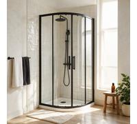Bathroom City Black Quadrant Shower Enclosure With Tray And Shower Kit 900 X 900mm - Complete Set - Sliding Doors & Black Waste Included